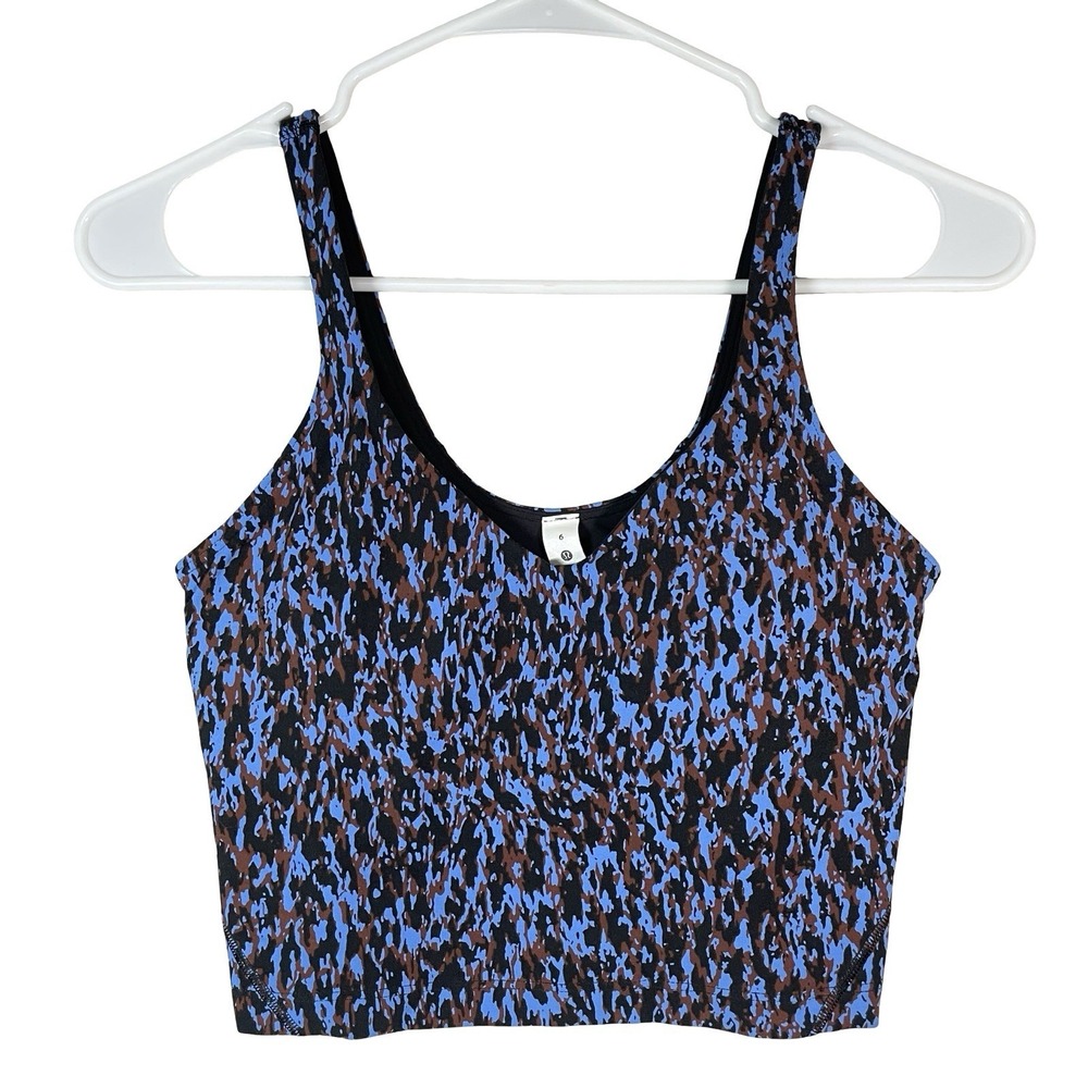 Lululemon‎ Align Tank Top Size 6 Blue Leopard Cropped Athleisure Padded Comfort